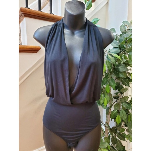 Joes Women Black Solid Modal Deep Neckline Sleeveless One-Piece Bodysuit Size L - Picture 3 of 11